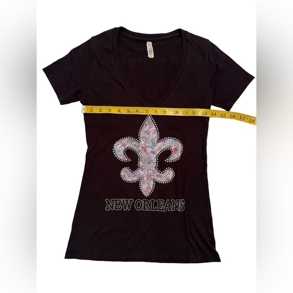 New Orleans Black Tee Shirt Womens Small Embellished Metallic Fluer-de-lis - Picture 7 of 14